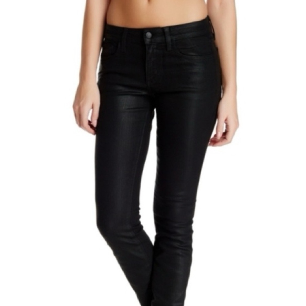 Joe's Size 27 The Skinny Black Coated Raw Hem Stretch Jeans